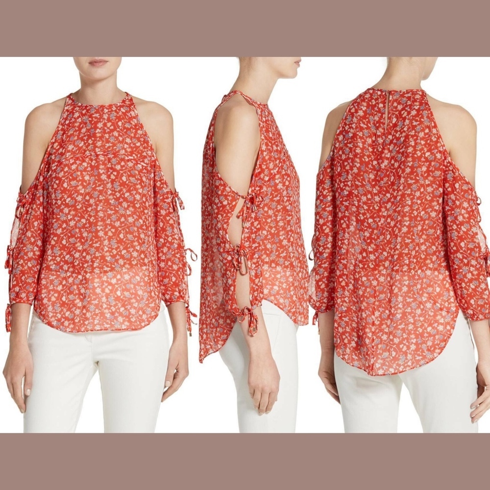 NWT Veronica Beard‎ Flynn Floral Print Silk Cold Shoulder Blouse [SZ 4 ]